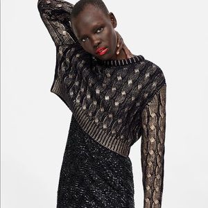 ZARA RARE BLOGGERS FAV SOLD OUT SHIMMER BLACK SWEATER PULLOVER NEW WITH TAGS